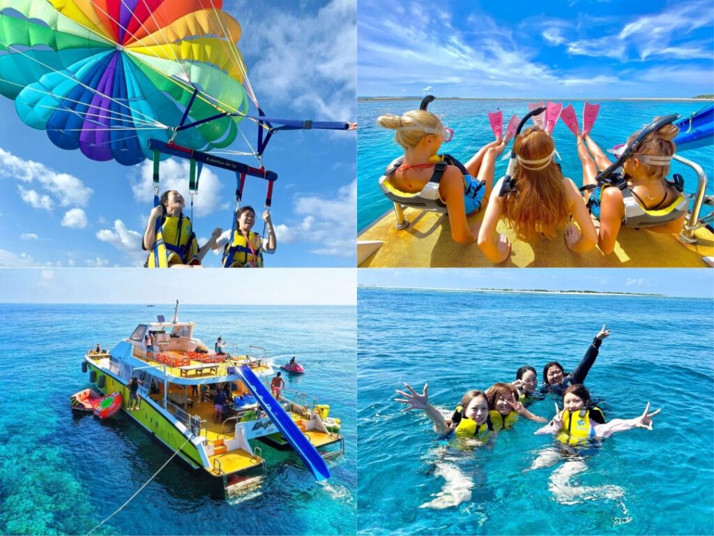 シュノーケリング＋パラセーリングツアー＜滑り台・ジャンプ台・海上ブランコ遊び放題　マリンスポーツ
