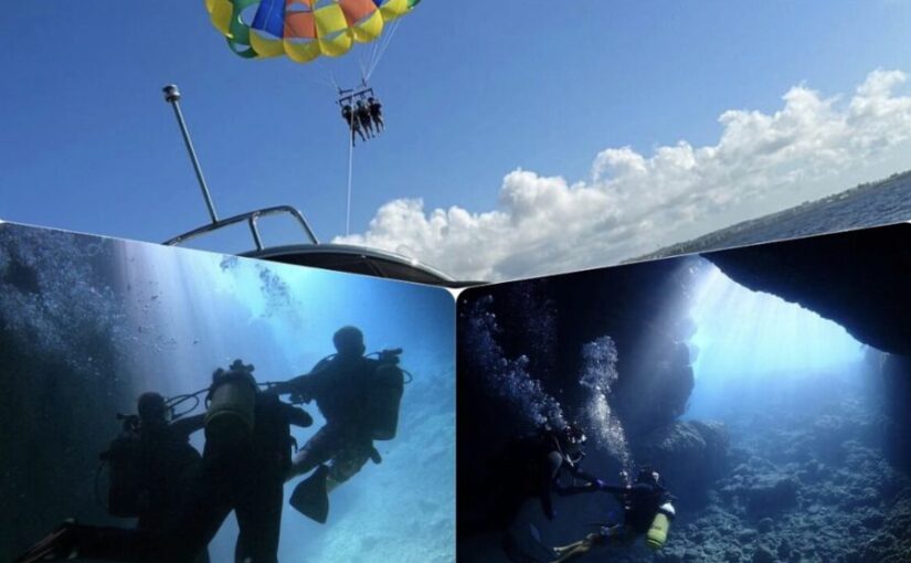 青の洞窟、体験ダイビング、パラセーリング