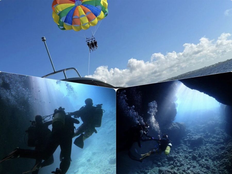 青の洞窟、体験ダイビング、パラセーリング